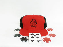 Load image into Gallery viewer, Lucky 7&#39;s Red on Black Trucker Hat
