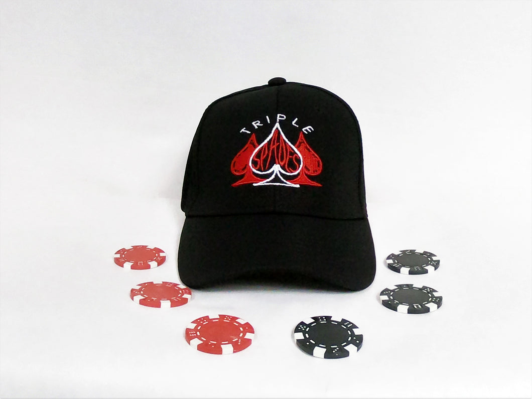 Triple Spades Red on Black Hat